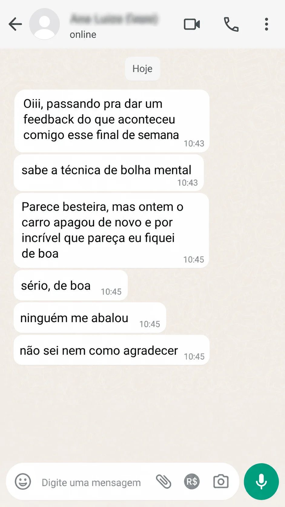 Relato de participante sobre usar uma técnica de preparação depois que o carro apagou